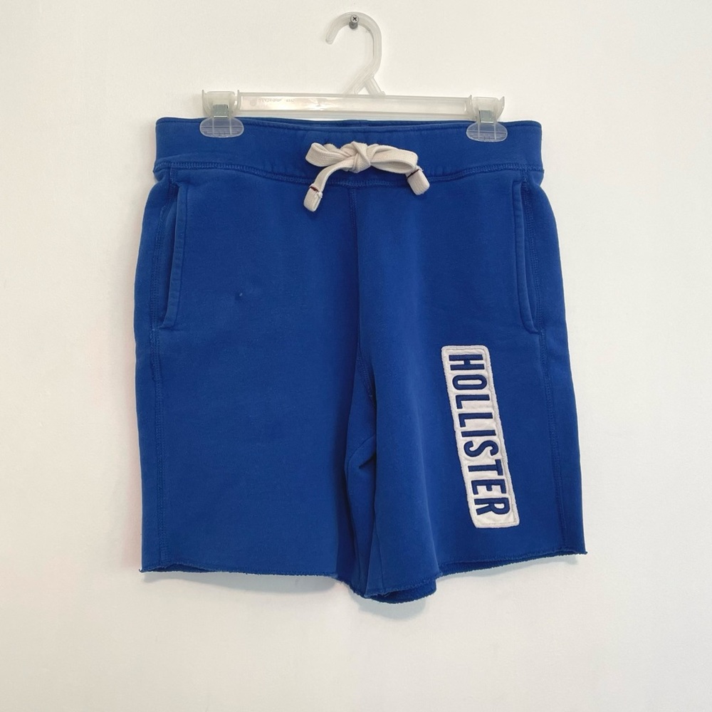 HOLLISTER HCO Mens Bright Blue Spellout Logo Y2K 00s Fleece Shorts Sweat Shorts